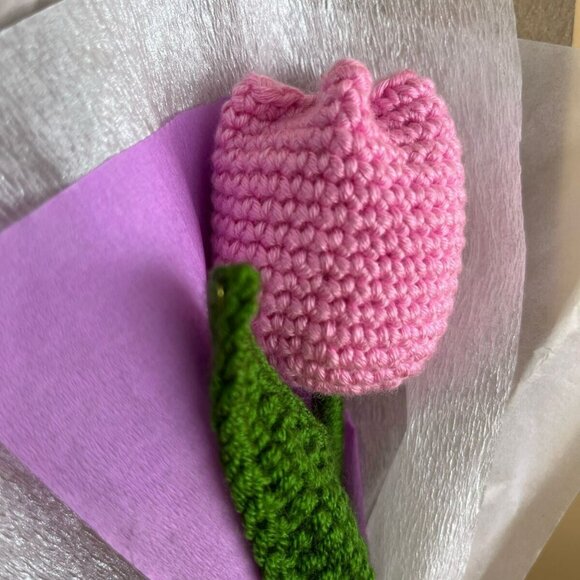 🌷Tulip Crochet Knitted Flower Bouquet Pink Eternal Flower pink Handmade New Oz - Picture 2 of 5
